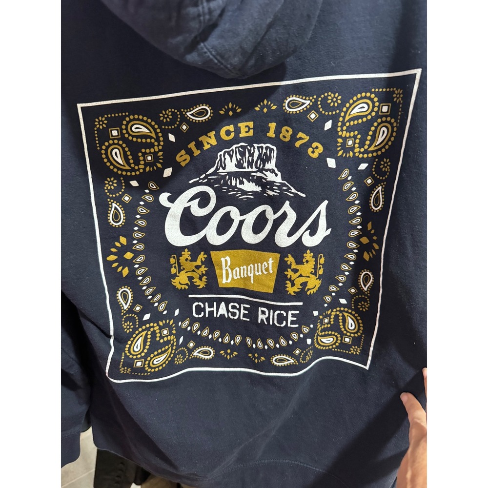 Coors Banquet Chase Rice Hoodie Mens Large Navy Blue Bandana Graphic Pullover